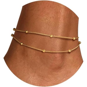 U7 Silver/Gold Ankle Bracelets for Women Layered Chain Anklets Stainless Steel Waterproof Summer Beach Anklet Cham, Adjustable 8.5″-10.5″(Gold – Layered Ball Chain)