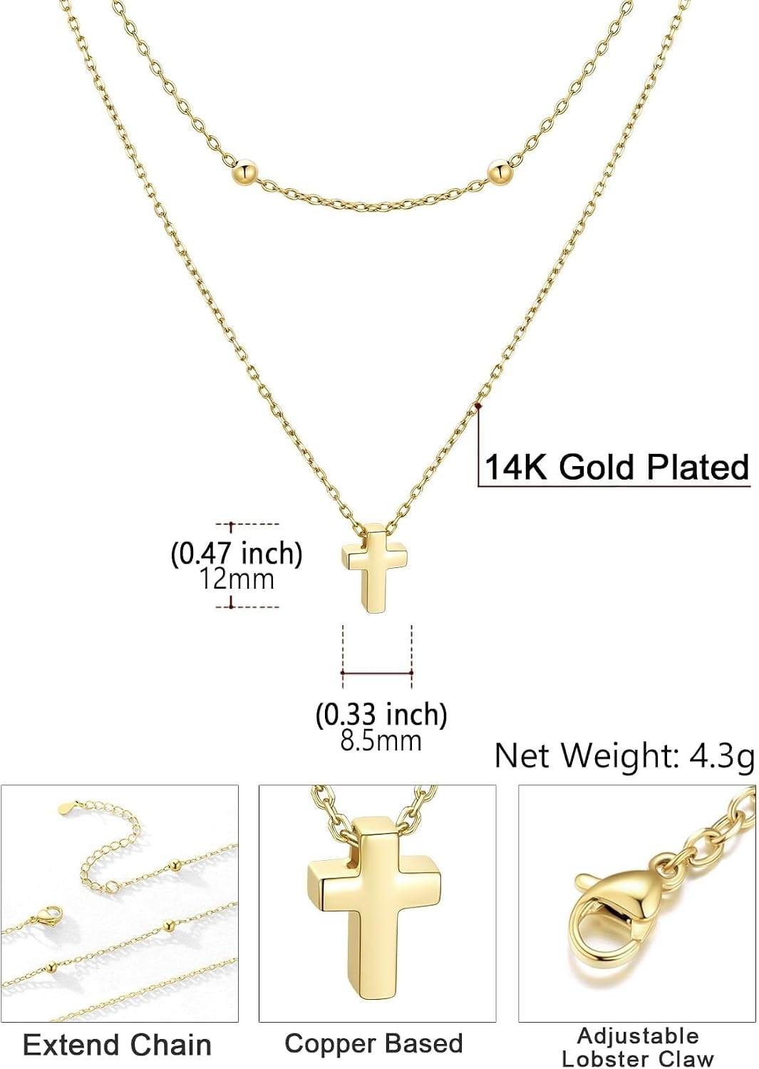 image:imageU7 CZ Cross Necklace for Women1820Gold
