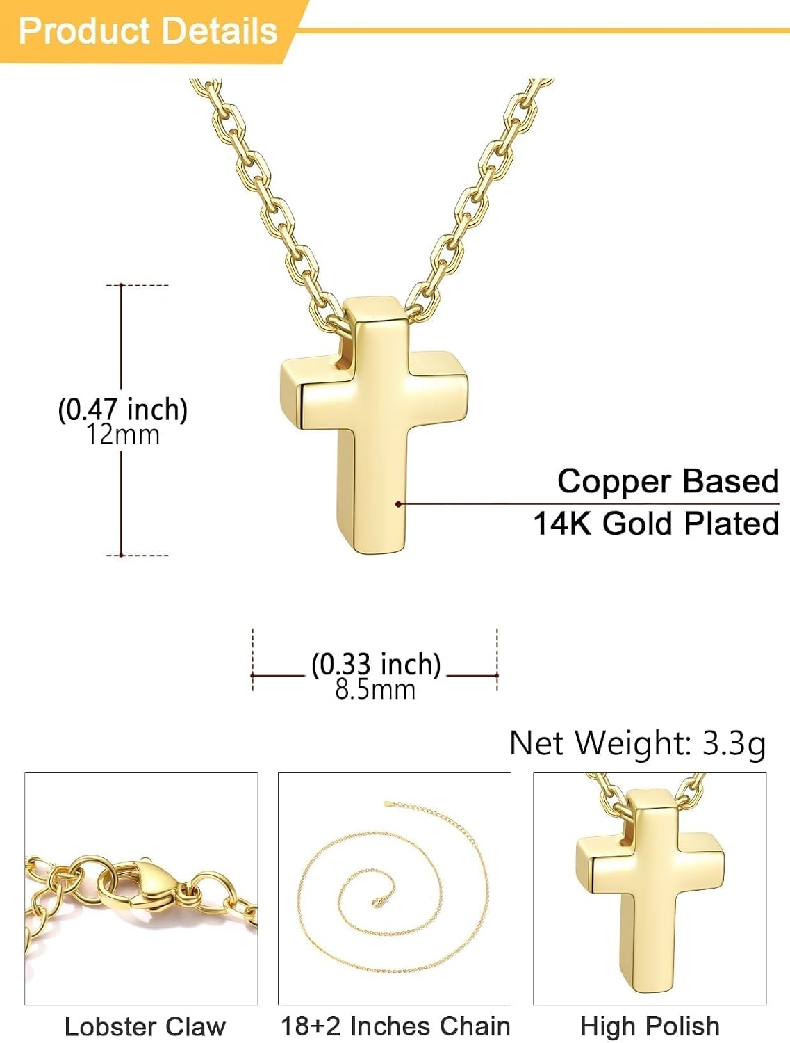 image:imageU7 CZ Cross Necklace for Women1820Gold