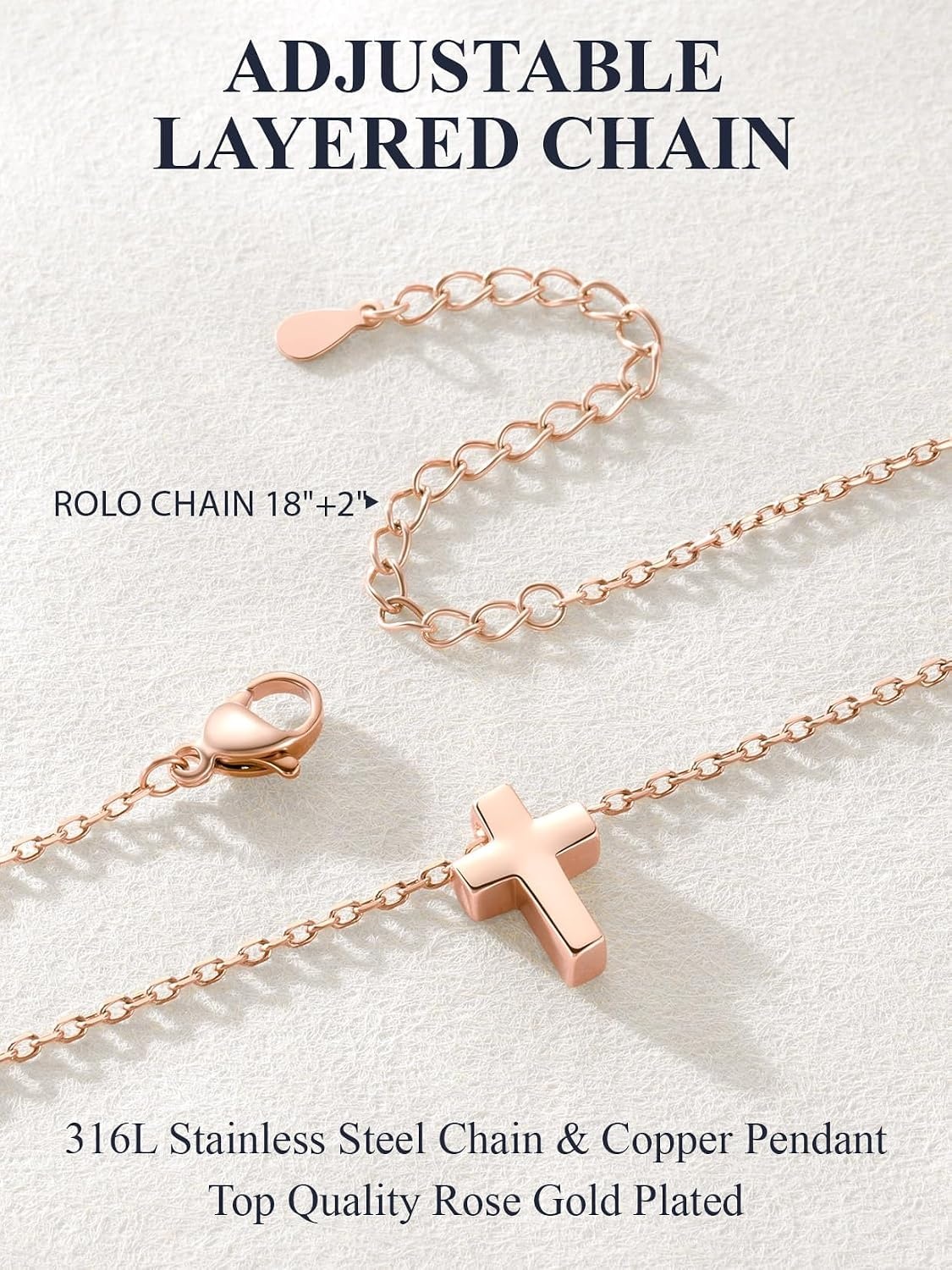 image:imageU7 CZ Cross Necklace for Women1820Rose Gold