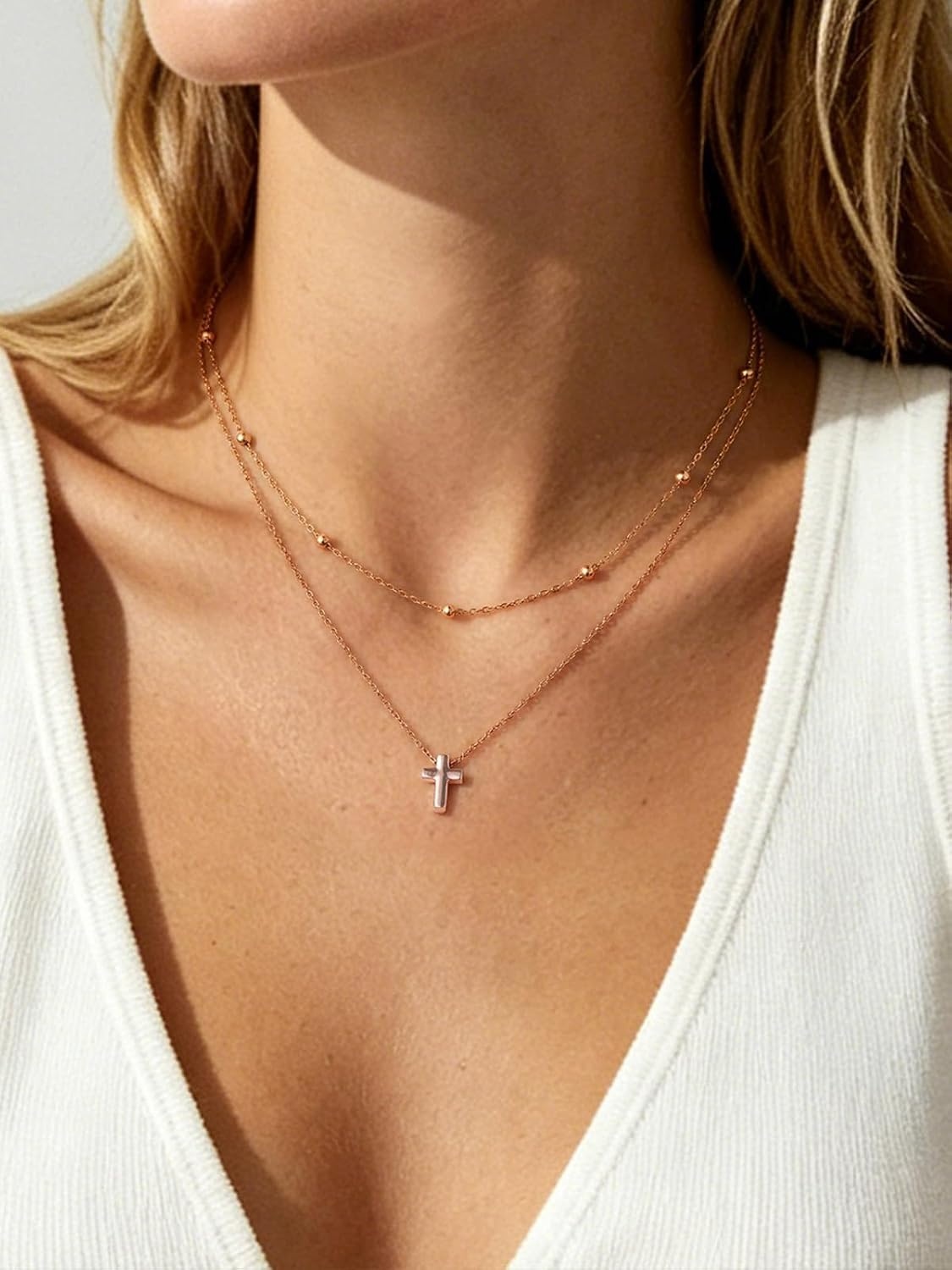image:imageU7 CZ Cross Necklace for Women1820Rose Gold