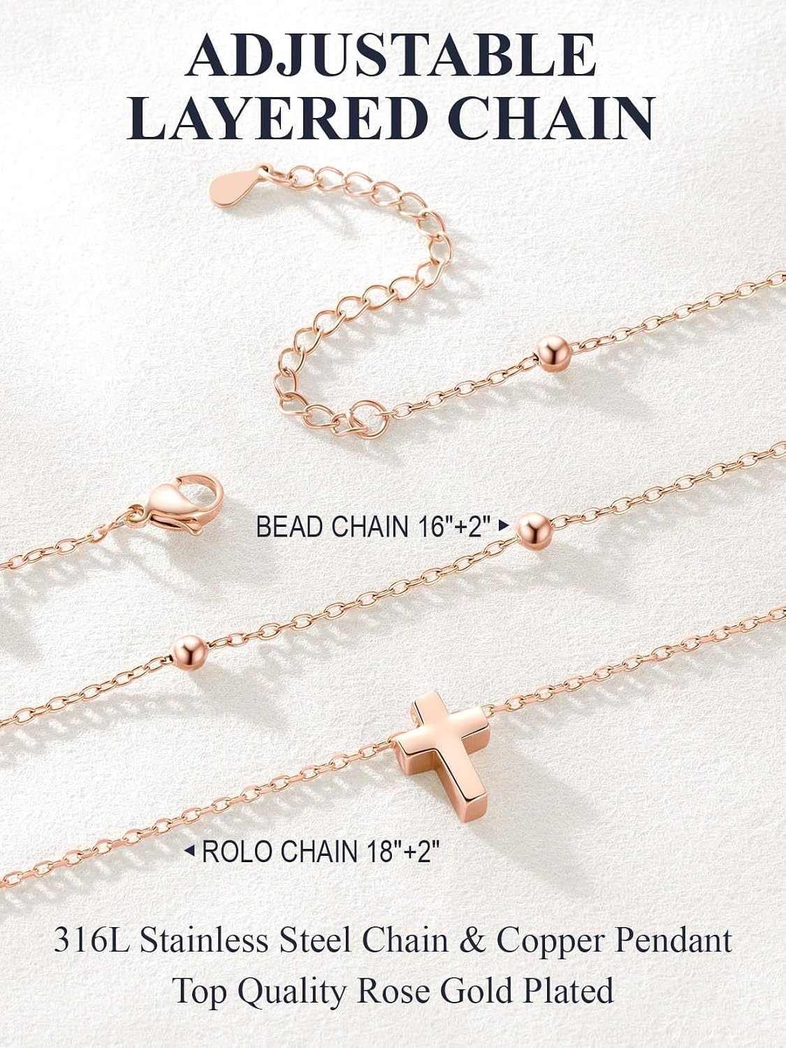 image:imageU7 CZ Cross Necklace for Women1820Rose Gold