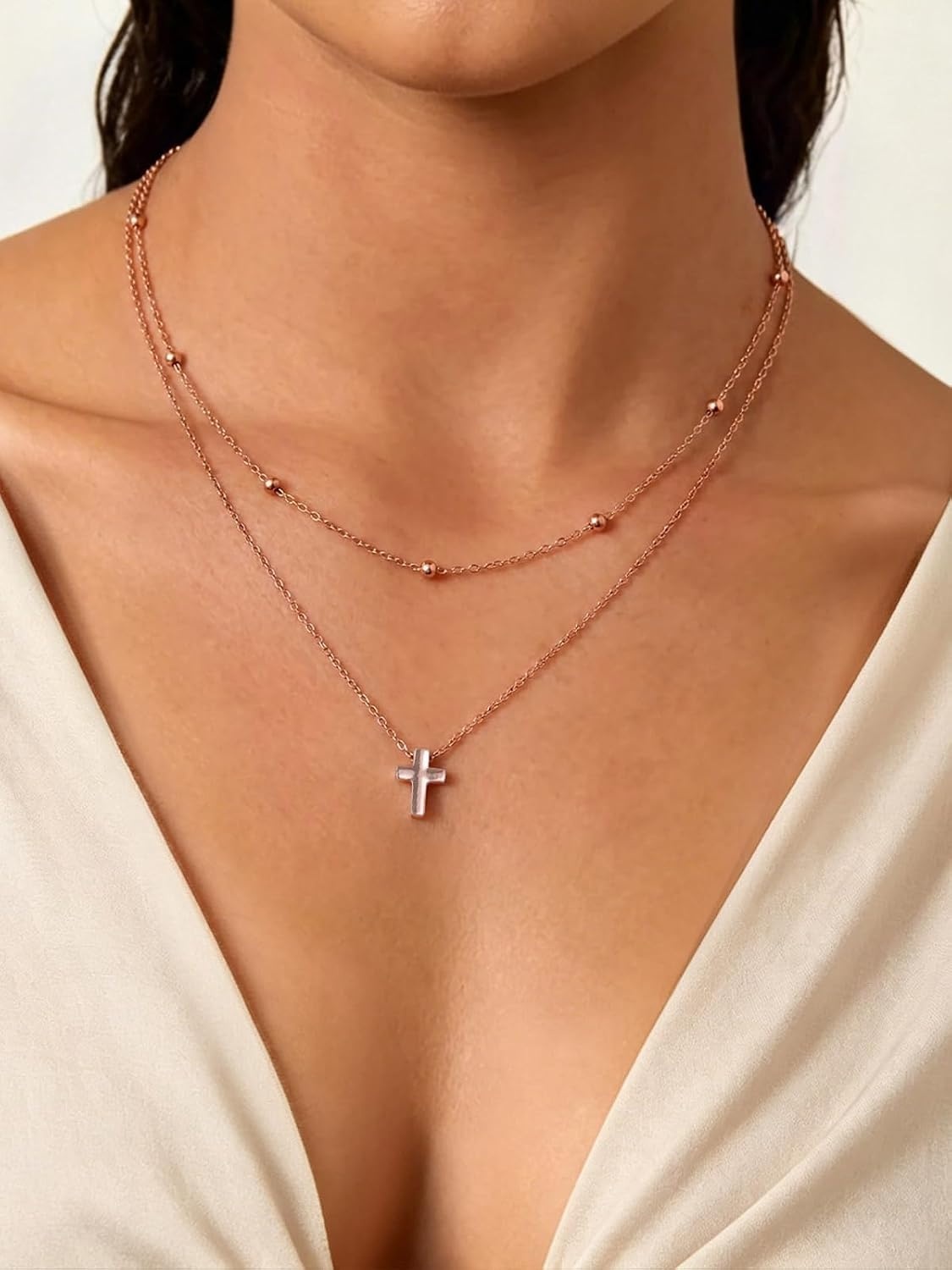 image:imageU7 CZ Cross Necklace for Women1820Rose Gold