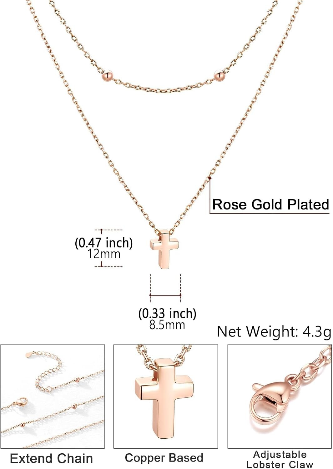image:imageU7 CZ Cross Necklace for Women1820Rose Gold
