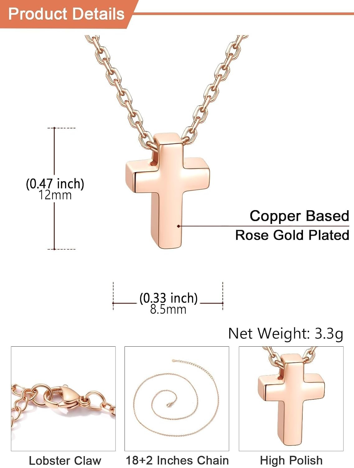 image:imageU7 CZ Cross Necklace for Women1820Rose Gold