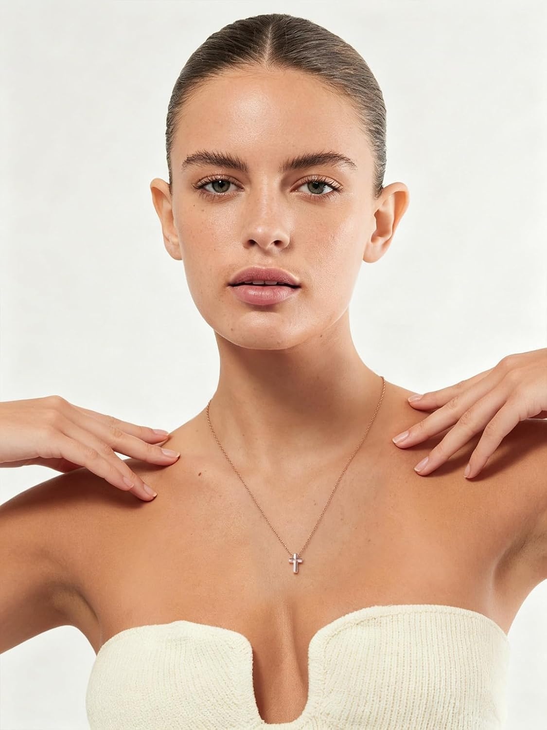 image:imageU7 CZ Cross Necklace for Women1820Rose Gold