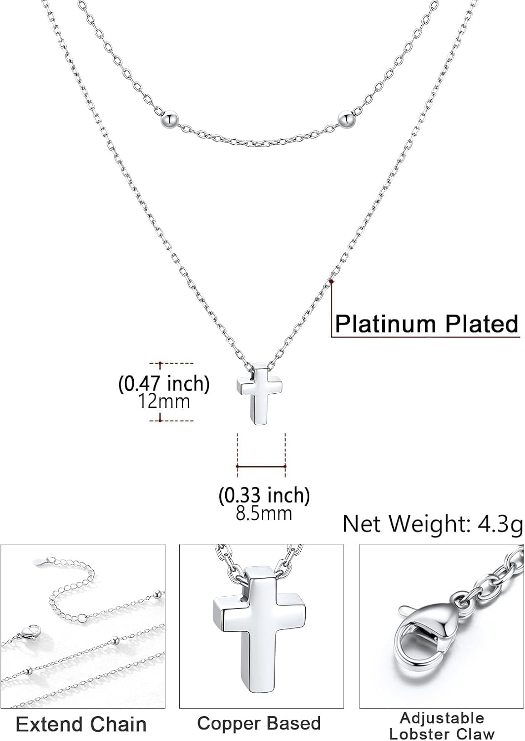 image:imageU7 CZ Cross Necklace for Women1820Silver