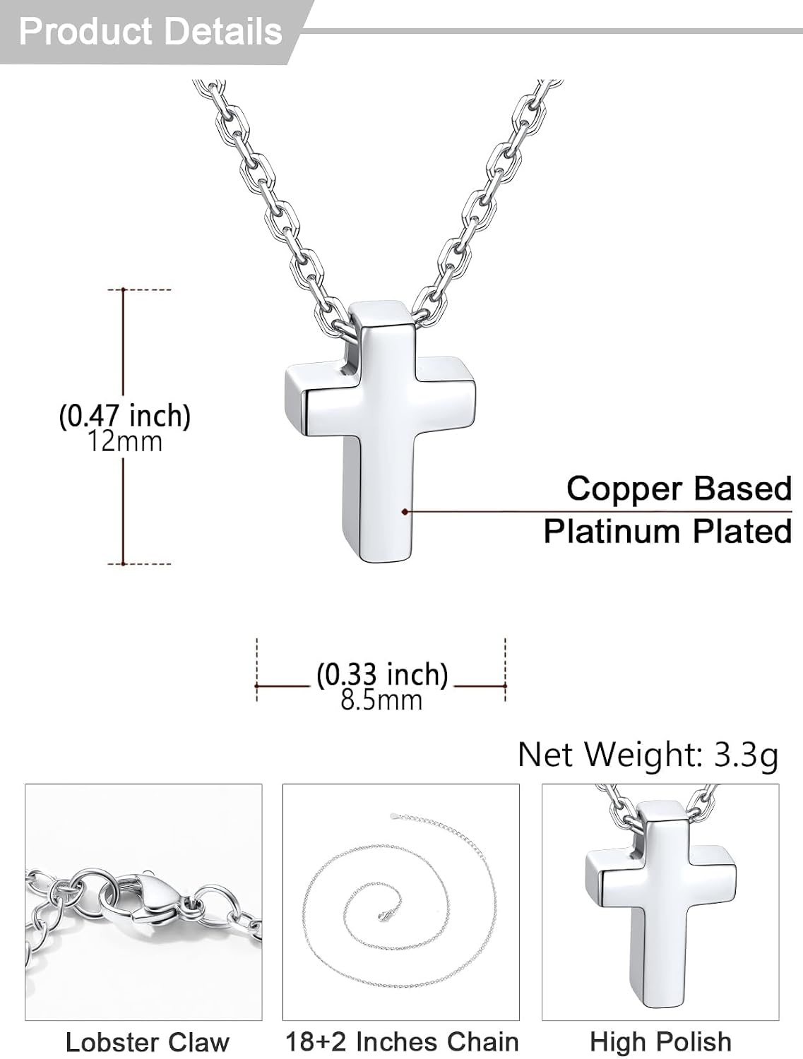 image:imageU7 CZ Cross Necklace for Women1820Silver