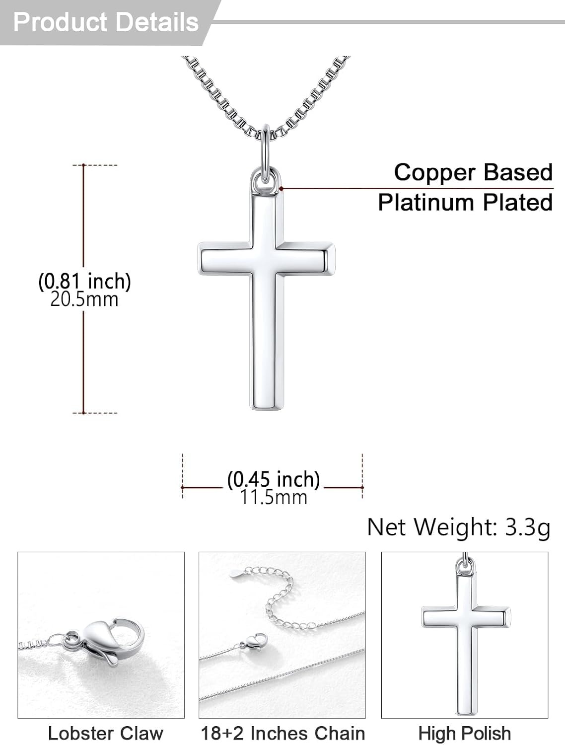image:imageU7 Cross Necklace for Women 18202Medium CrossStainless Steel