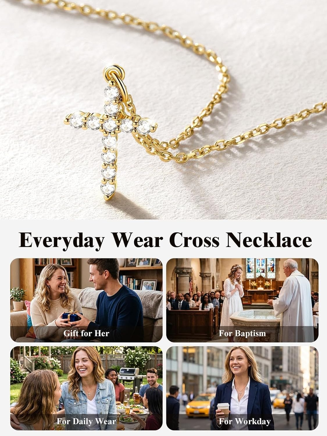 image:imageU7 Cross Necklace for WomenCZ Cross Pendant Necklace 182Gold