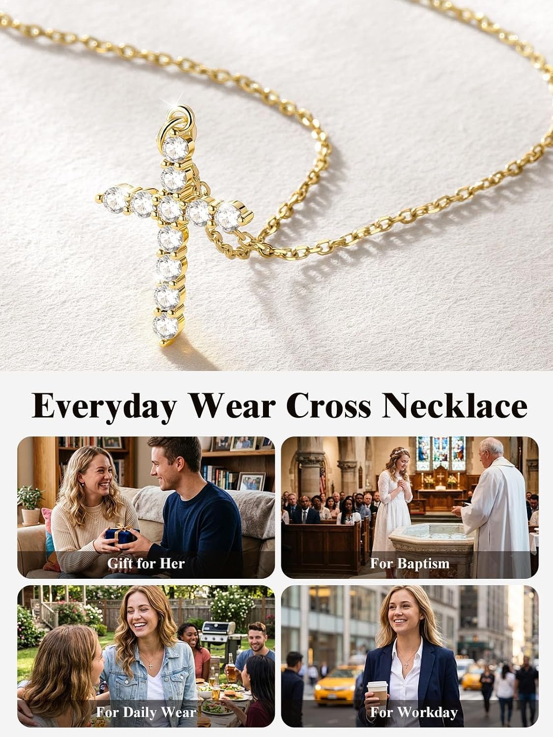 image:imageU7 Cross Necklace for WomenCZ Cross Pendant Necklace 182Gold