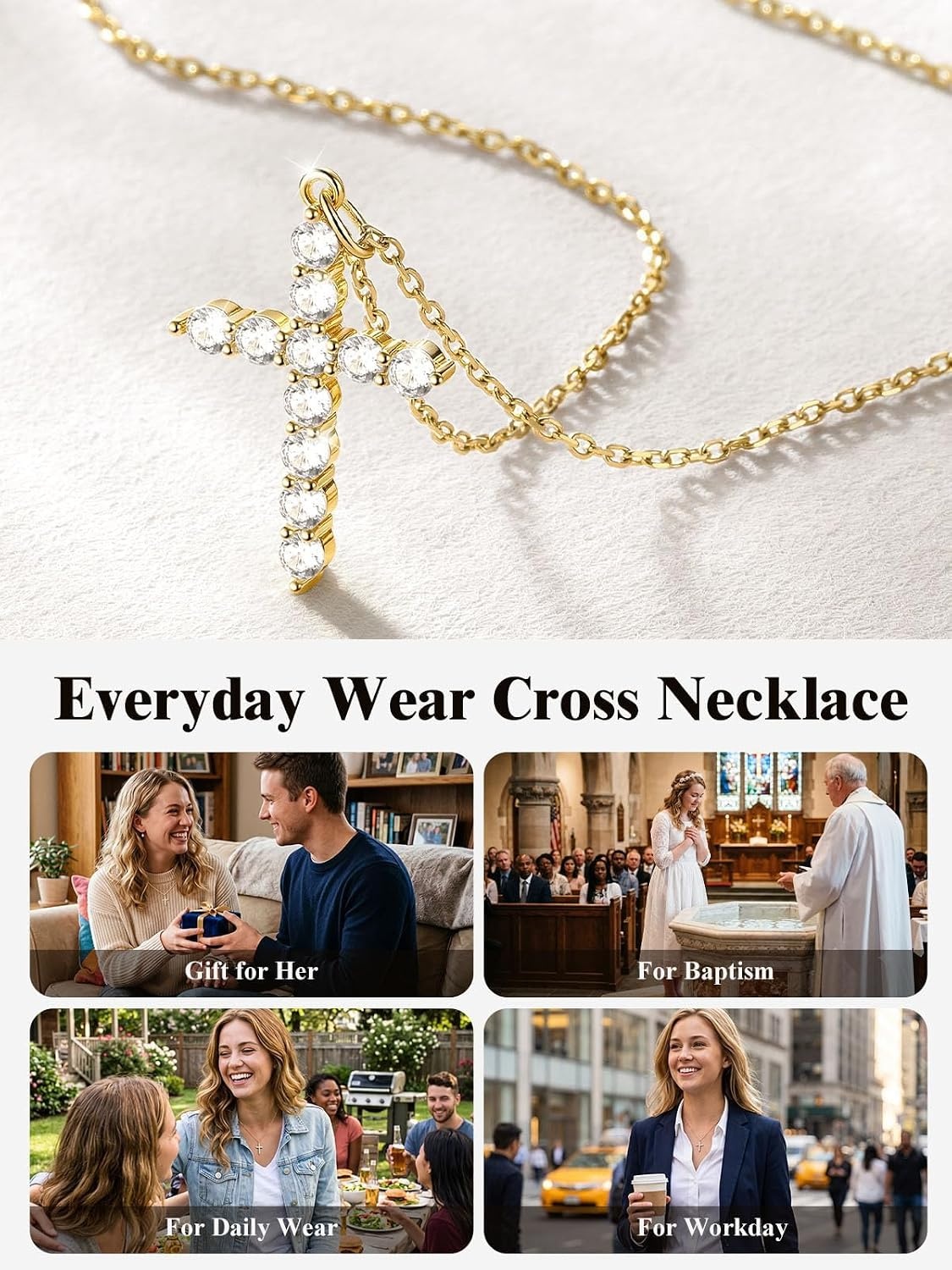 image:imageU7 Cross Necklace for WomenCZ Cross Pendant Necklace 182Gold