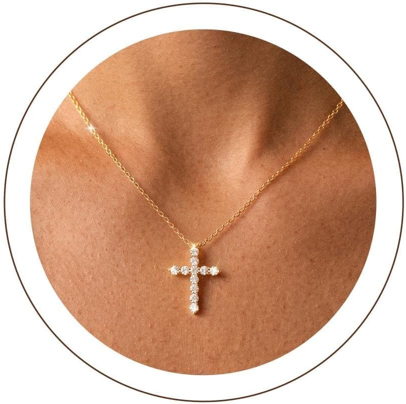 image:imageU7 Cross Necklace for WomenCZ Cross Pendant Necklace 182Gold