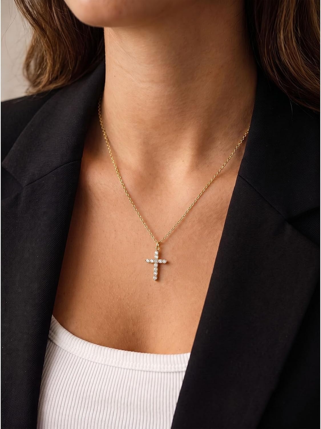 image:imageU7 Cross Necklace for WomenCZ Cross Pendant Necklace 182Gold