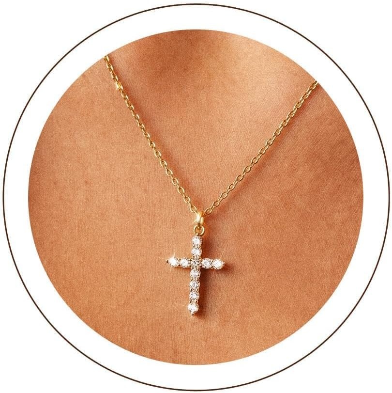 image:imageU7 Cross Necklace for WomenCZ Cross Pendant Necklace 182Gold