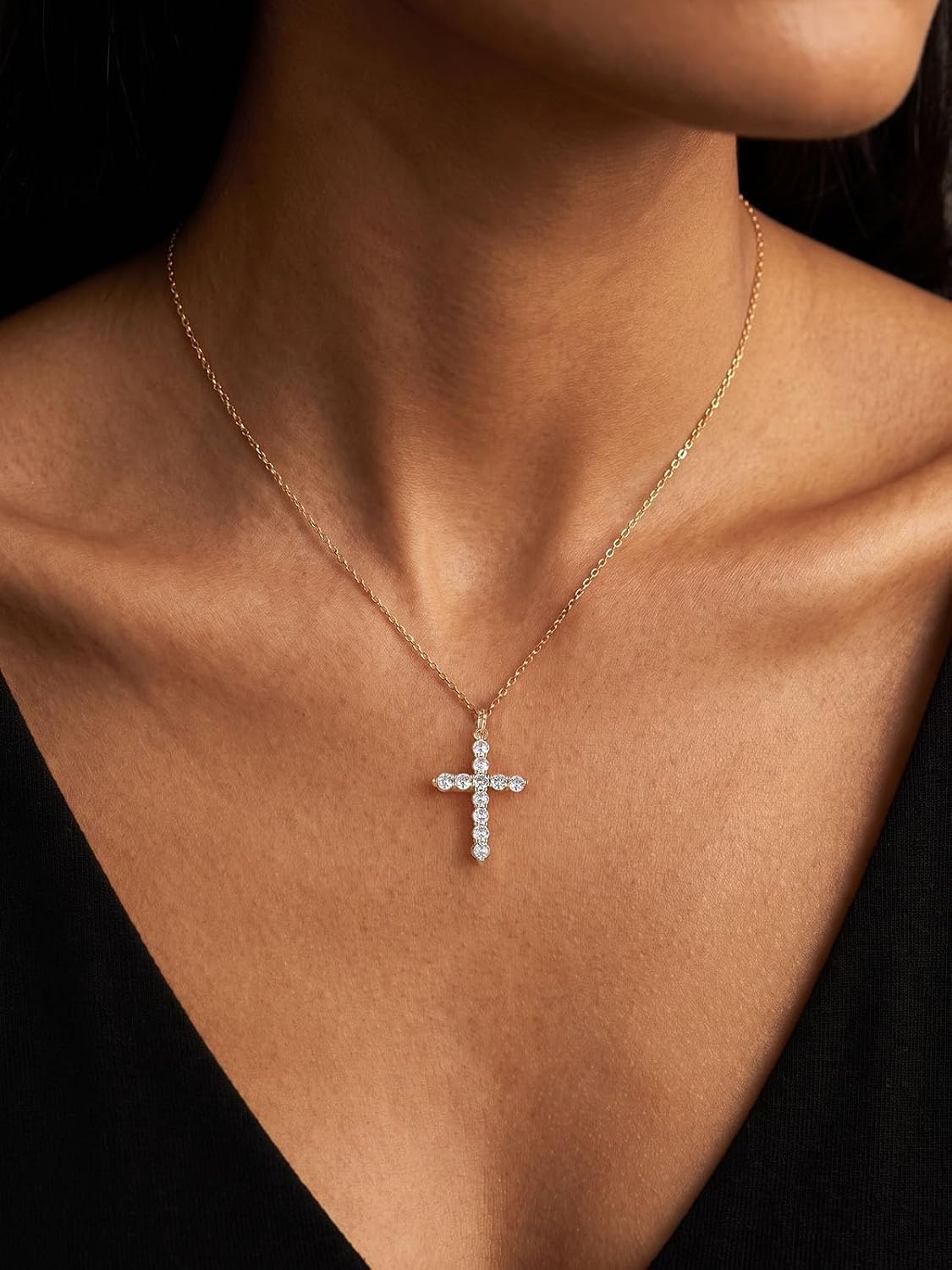 image:imageU7 Cross Necklace for WomenCZ Cross Pendant Necklace 182Gold