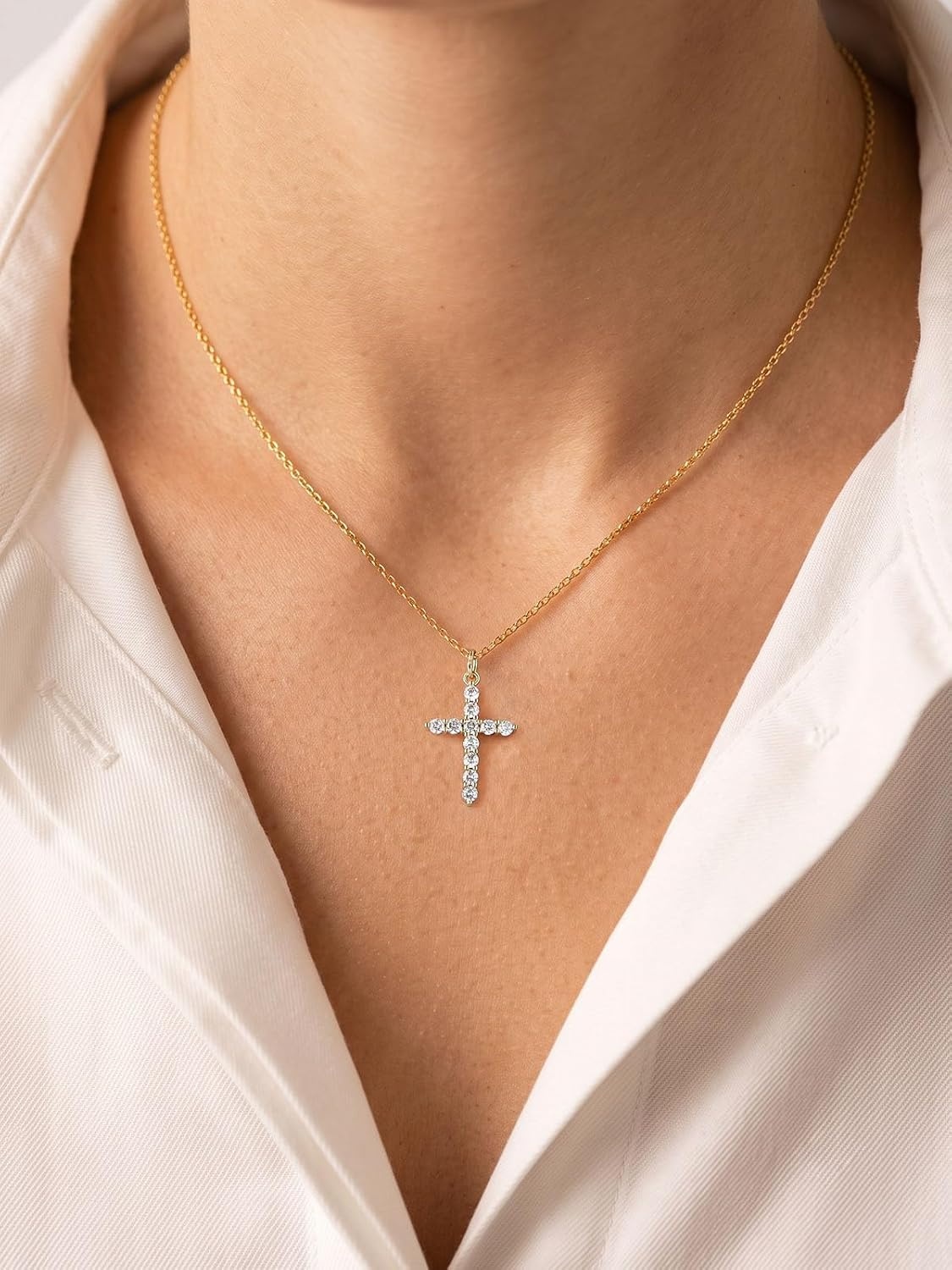image:imageU7 Cross Necklace for WomenCZ Cross Pendant Necklace 182Gold