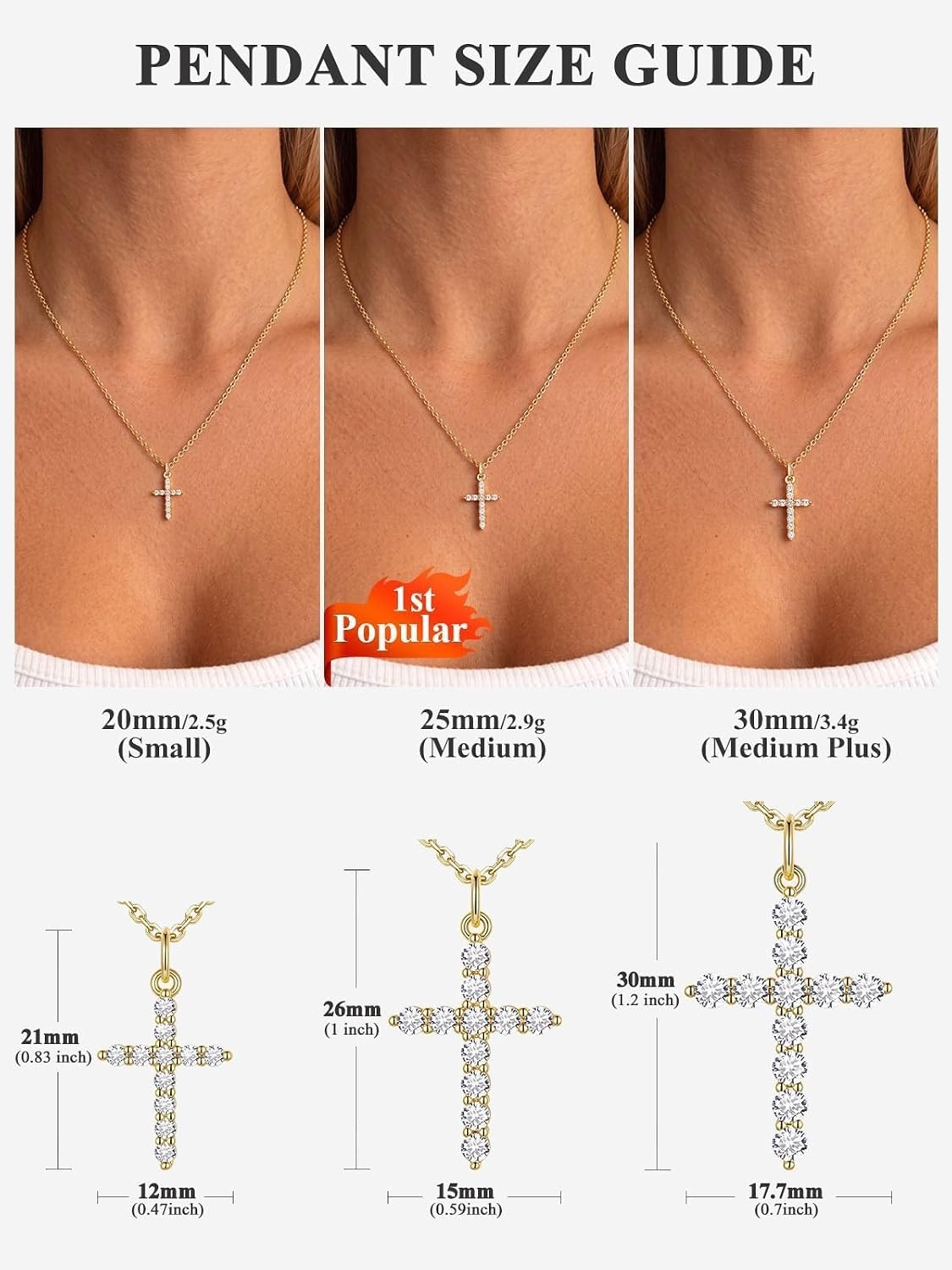 image:imageU7 Cross Necklace for WomenCZ Cross Pendant Necklace 182Gold