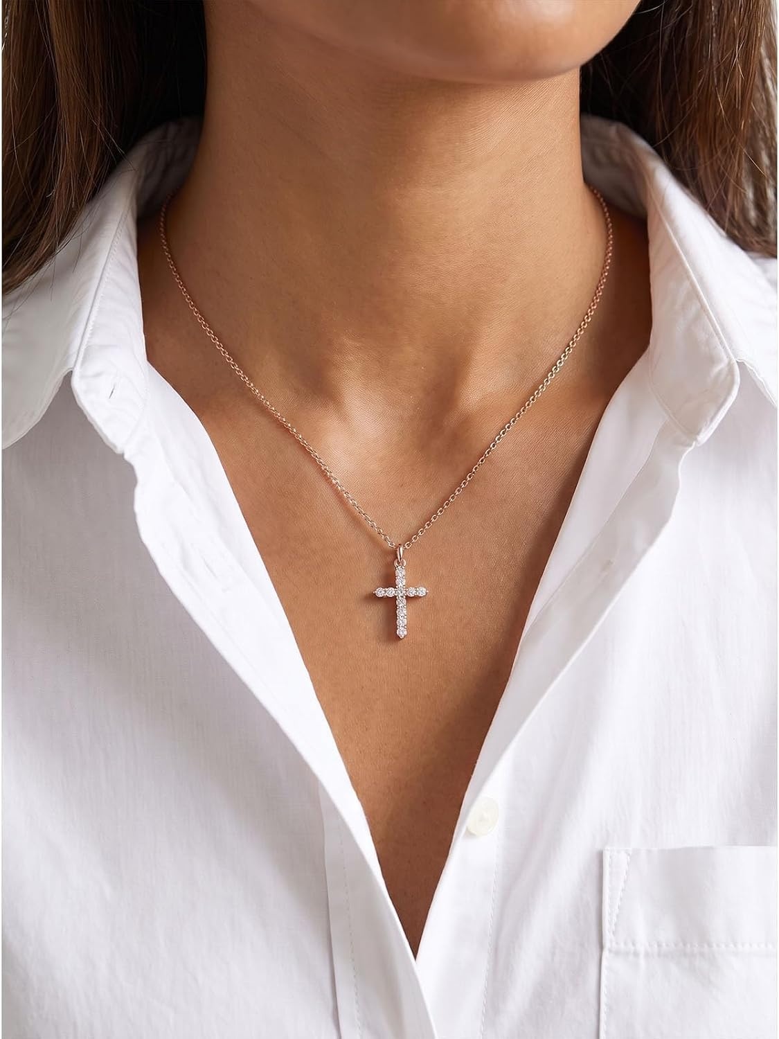 image:imageU7 Cross Necklace for WomenCZ Cross Pendant Necklace 182Rose Gold