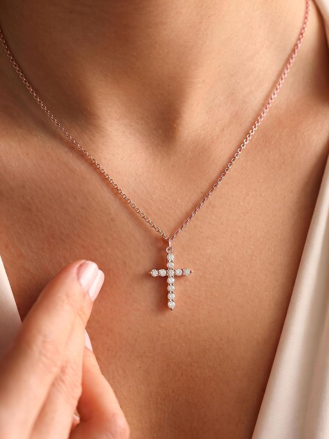 image:imageU7 Cross Necklace for WomenCZ Cross Pendant Necklace 182Rose Gold