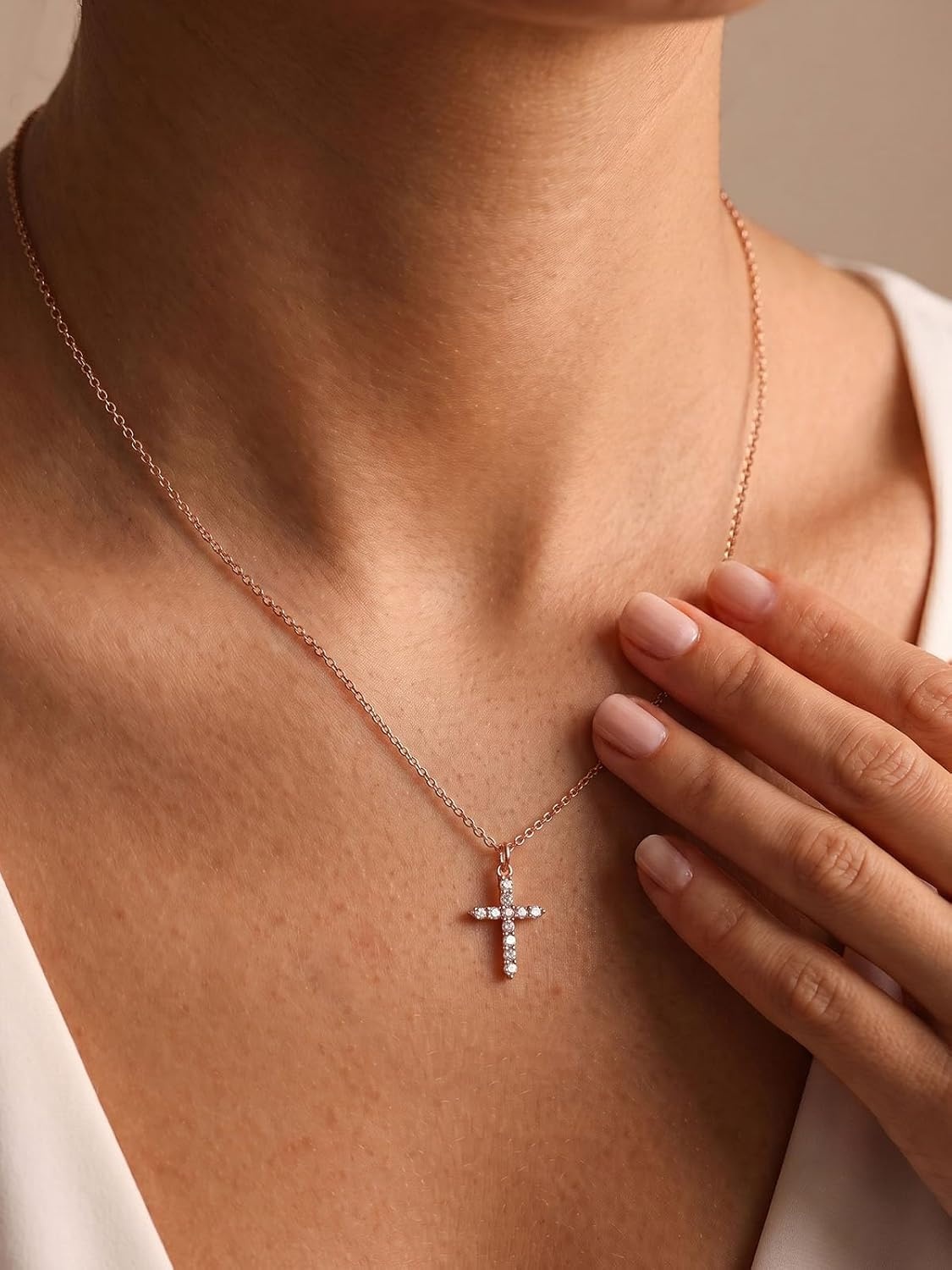 image:imageU7 Cross Necklace for WomenCZ Cross Pendant Necklace 182Rose Gold