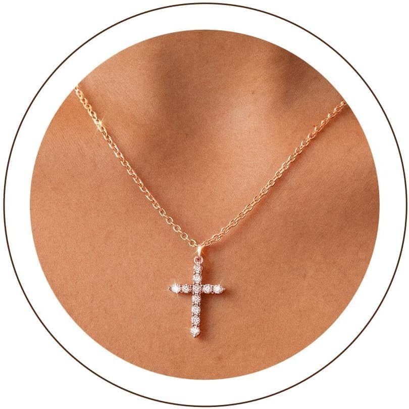 image:imageU7 Cross Necklace for WomenCZ Cross Pendant Necklace 182Rose Gold