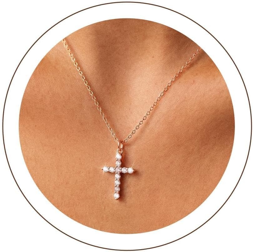 image:imageU7 Cross Necklace for WomenCZ Cross Pendant Necklace 182Rose Gold