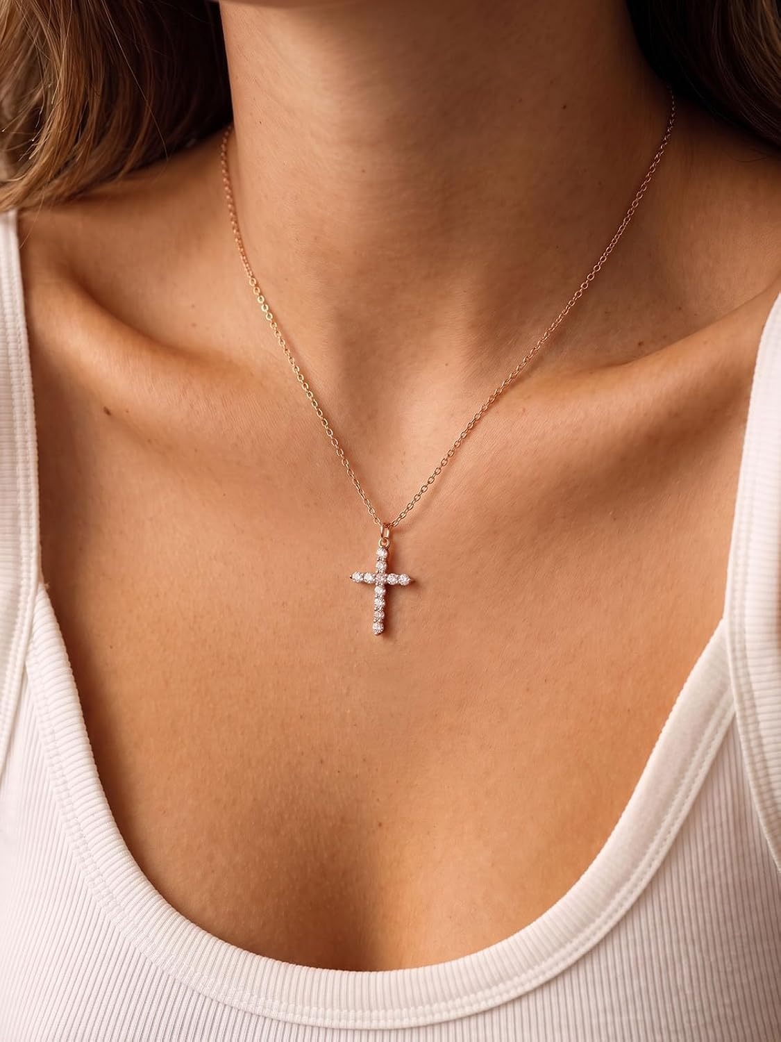 image:imageU7 Cross Necklace for WomenCZ Cross Pendant Necklace 182Rose Gold