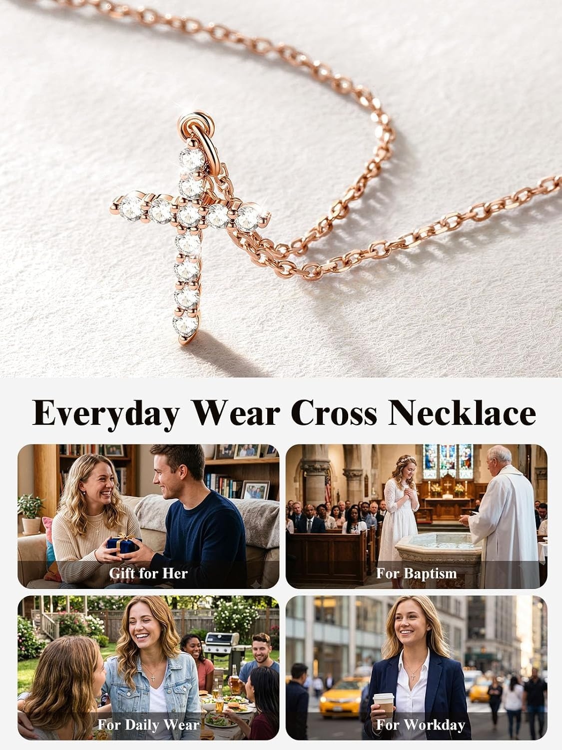 image:imageU7 Cross Necklace for WomenCZ Cross Pendant Necklace 182Rose Gold