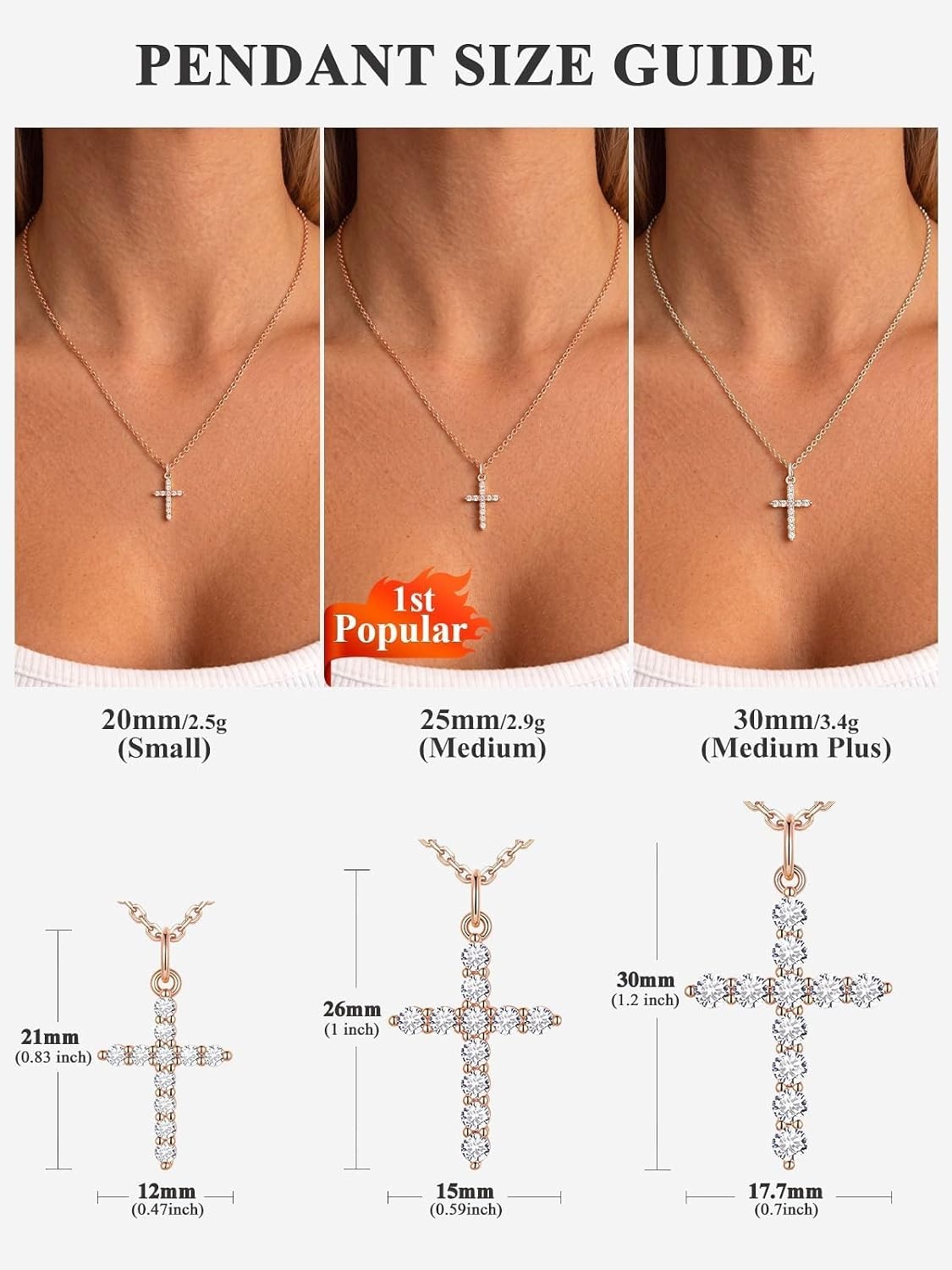 image:imageU7 Cross Necklace for WomenCZ Cross Pendant Necklace 182Rose Gold
