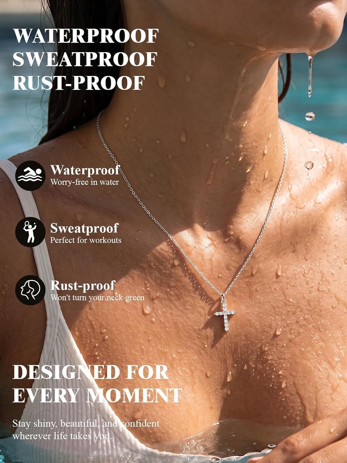 image:imageU7 Cross Necklace for WomenCZ Cross Pendant Necklace 182Silver
