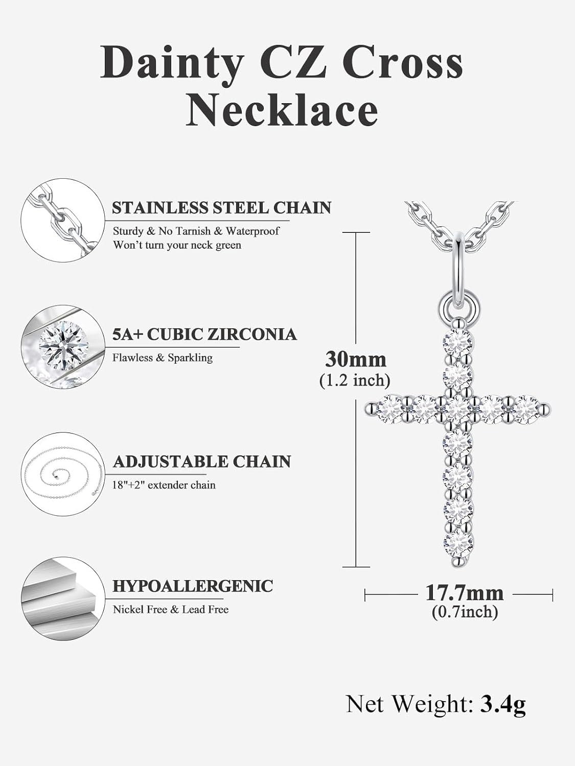 image:imageU7 Cross Necklace for WomenCZ Cross Pendant Necklace 182Silver