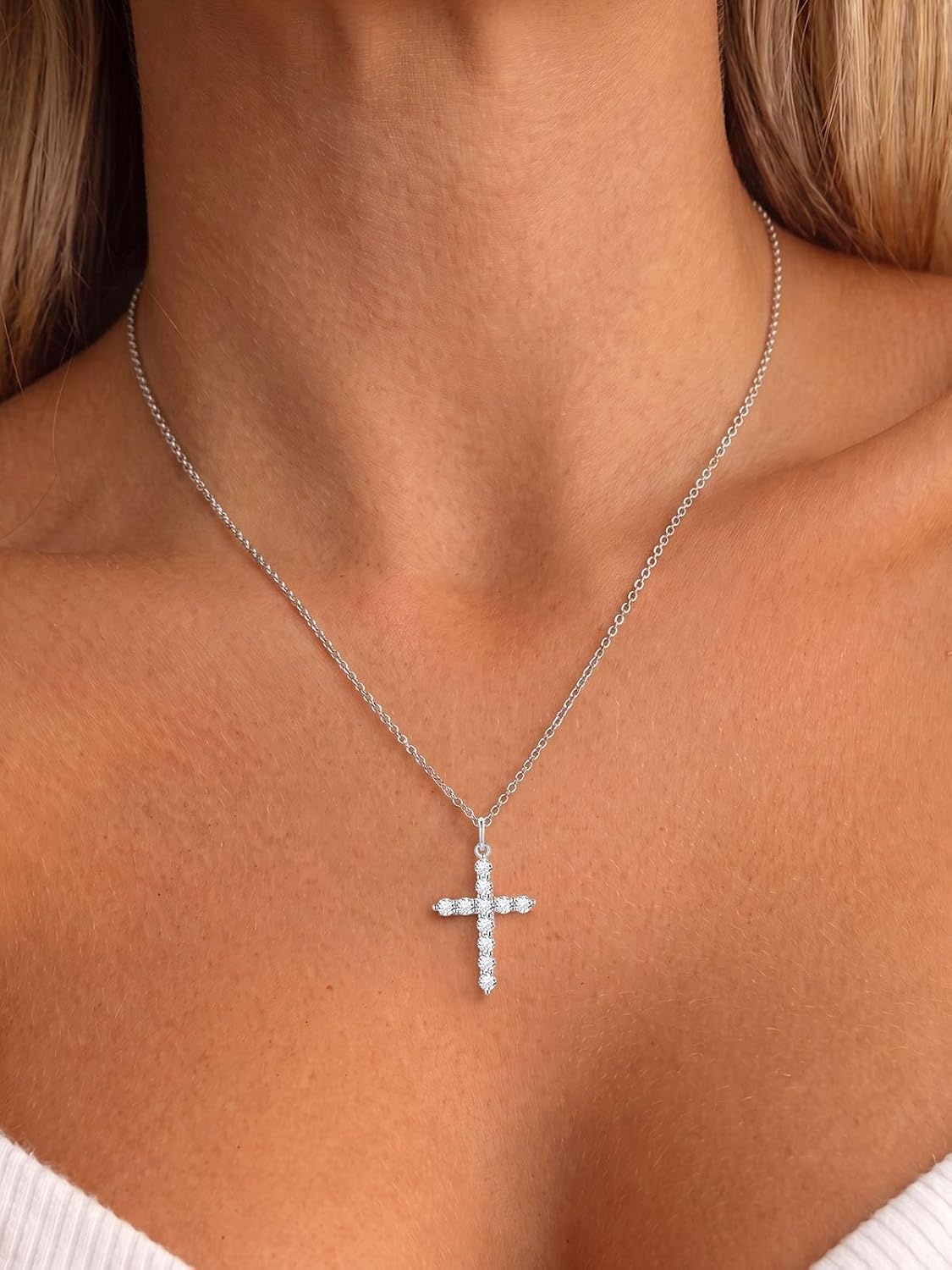 image:imageU7 Cross Necklace for WomenCZ Cross Pendant Necklace 182Silver