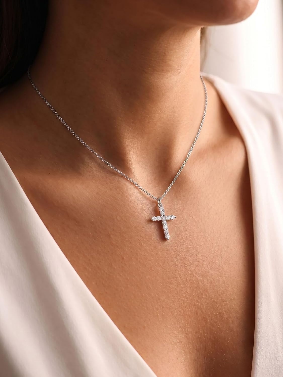 image:imageU7 Cross Necklace for WomenCZ Cross Pendant Necklace 182Silver