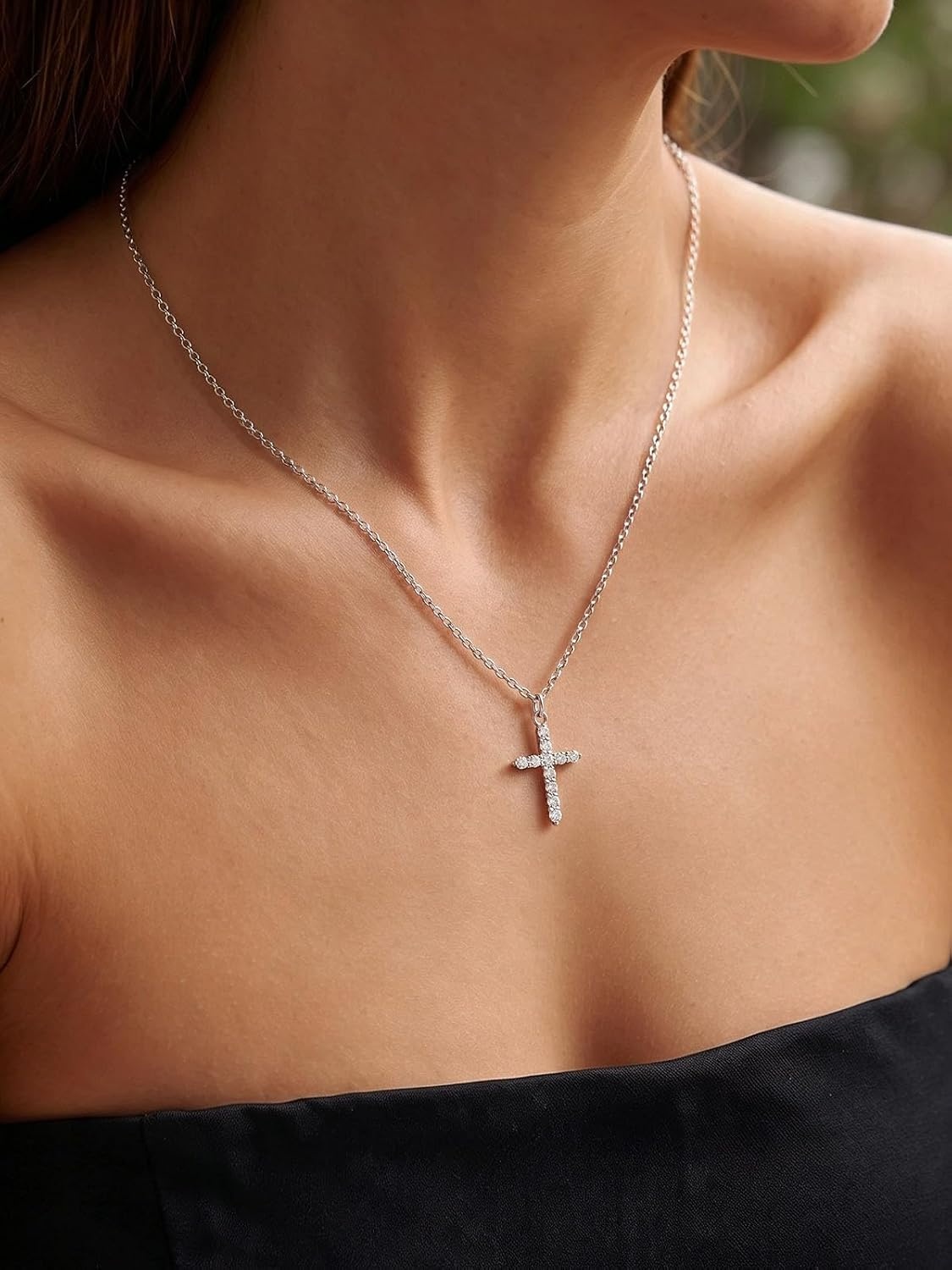 image:imageU7 Cross Necklace for WomenCZ Cross Pendant Necklace 182Silver