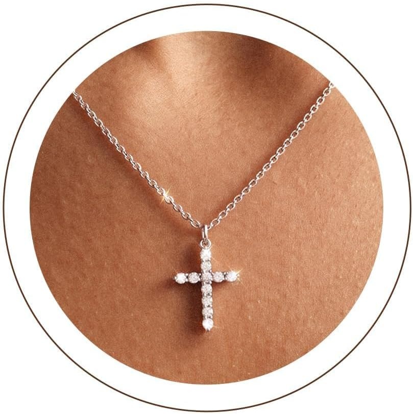 image:imageU7 Cross Necklace for WomenCZ Cross Pendant Necklace 182Silver