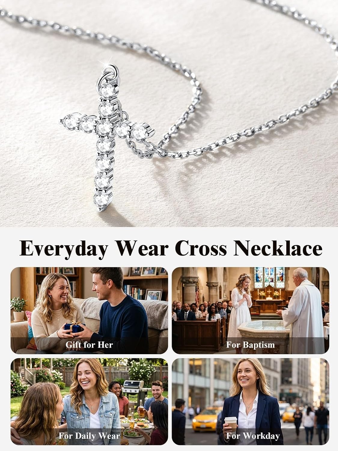 image:imageU7 Cross Necklace for WomenCZ Cross Pendant Necklace 182Silver