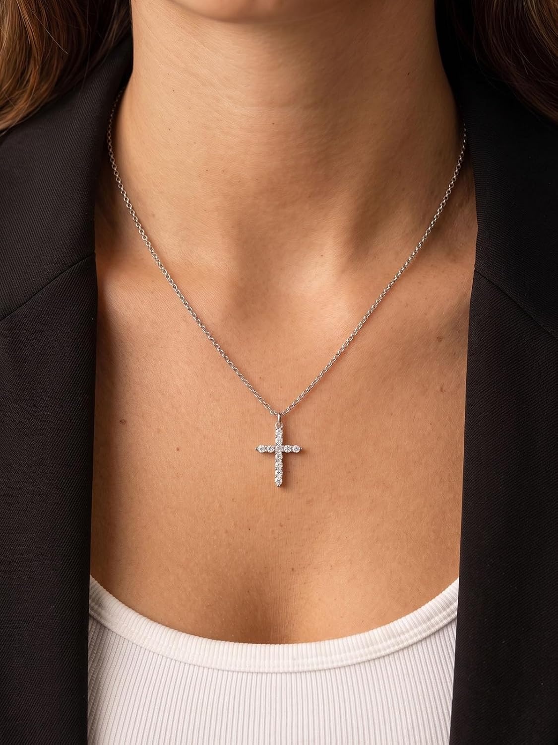 image:imageU7 Cross Necklace for WomenCZ Cross Pendant Necklace 182Silver