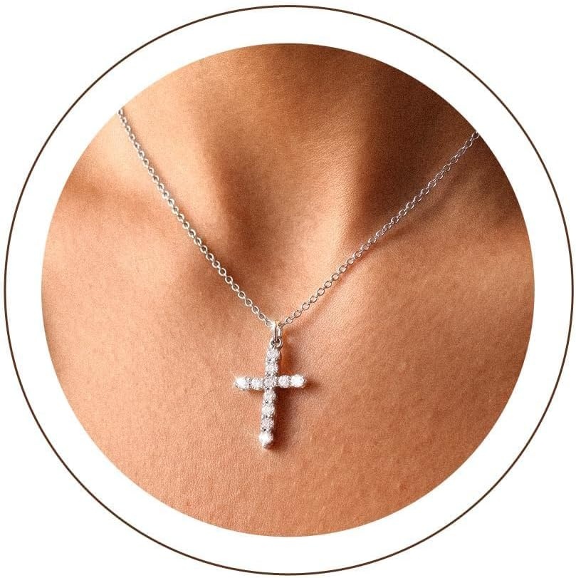 image:imageU7 Cross Necklace for WomenCZ Cross Pendant Necklace 182Silver