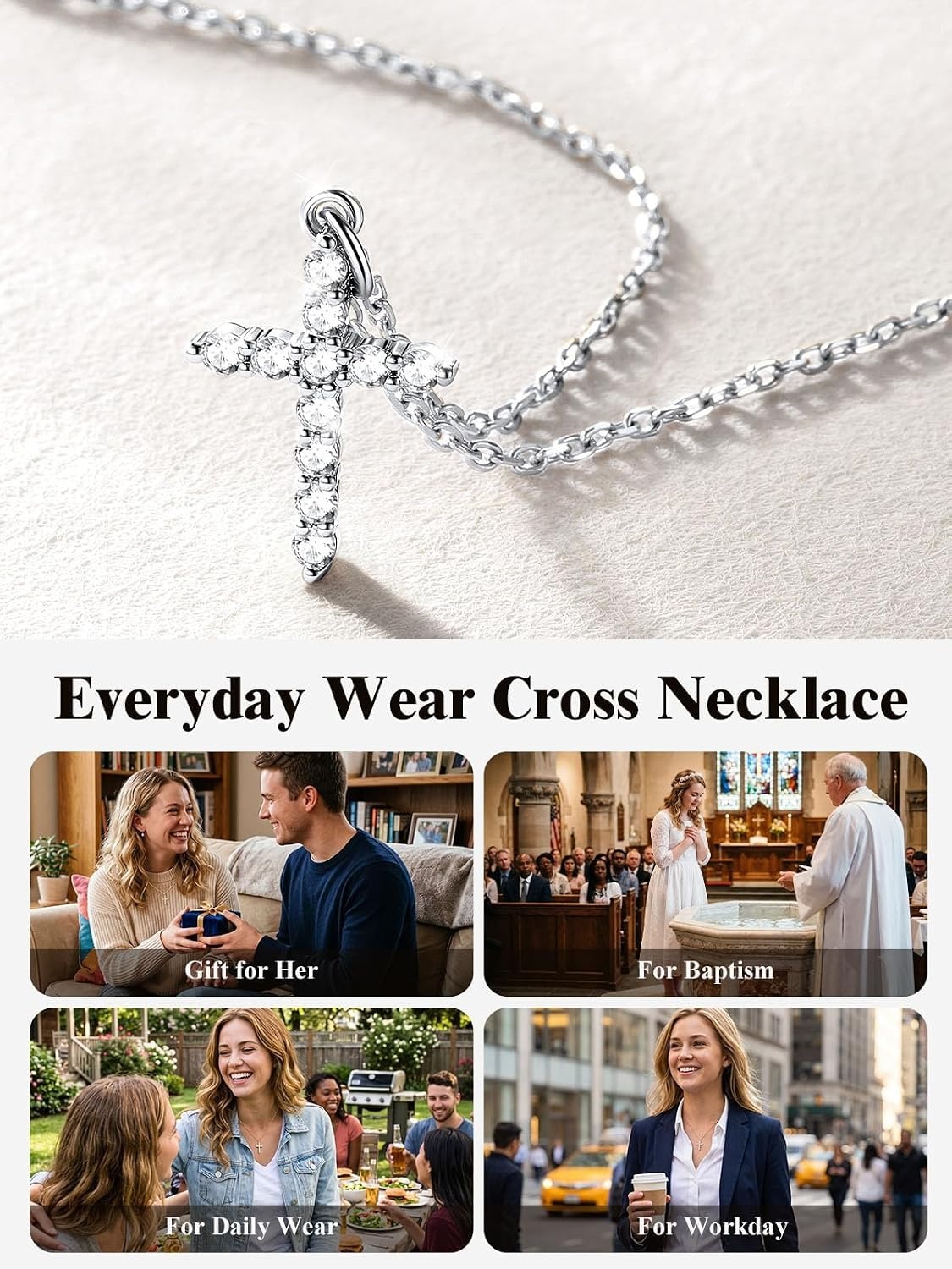 image:imageU7 Cross Necklace for WomenCZ Cross Pendant Necklace 182Silver