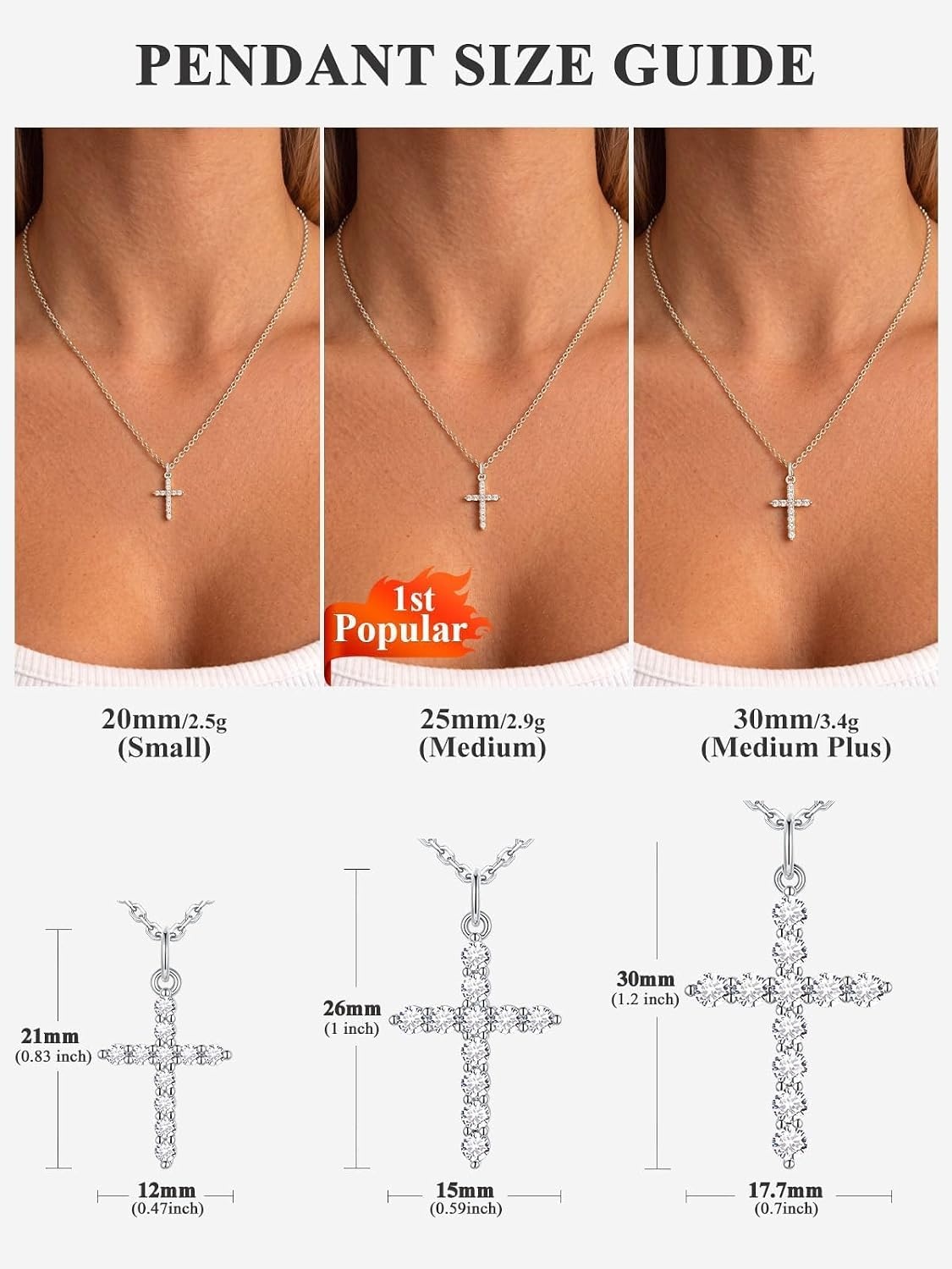 image:imageU7 Cross Necklace for WomenCZ Cross Pendant Necklace 182Silver