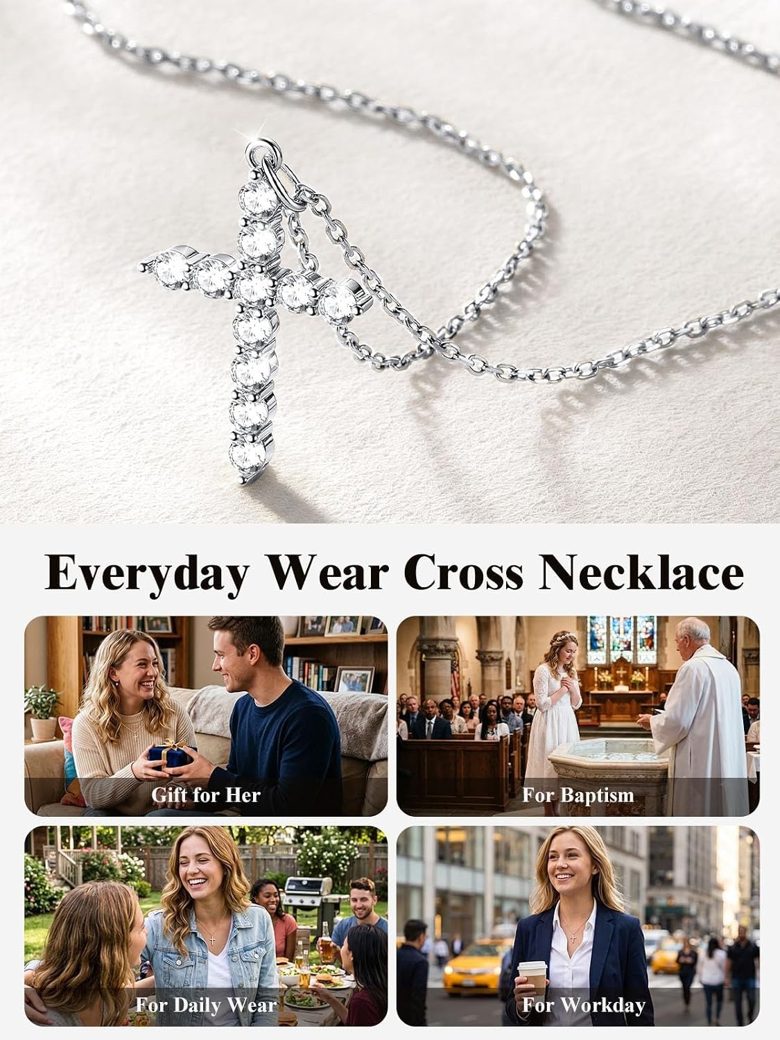 image:imageU7 Cross Necklace for WomenCZ Cross Pendant Necklace 182Silver