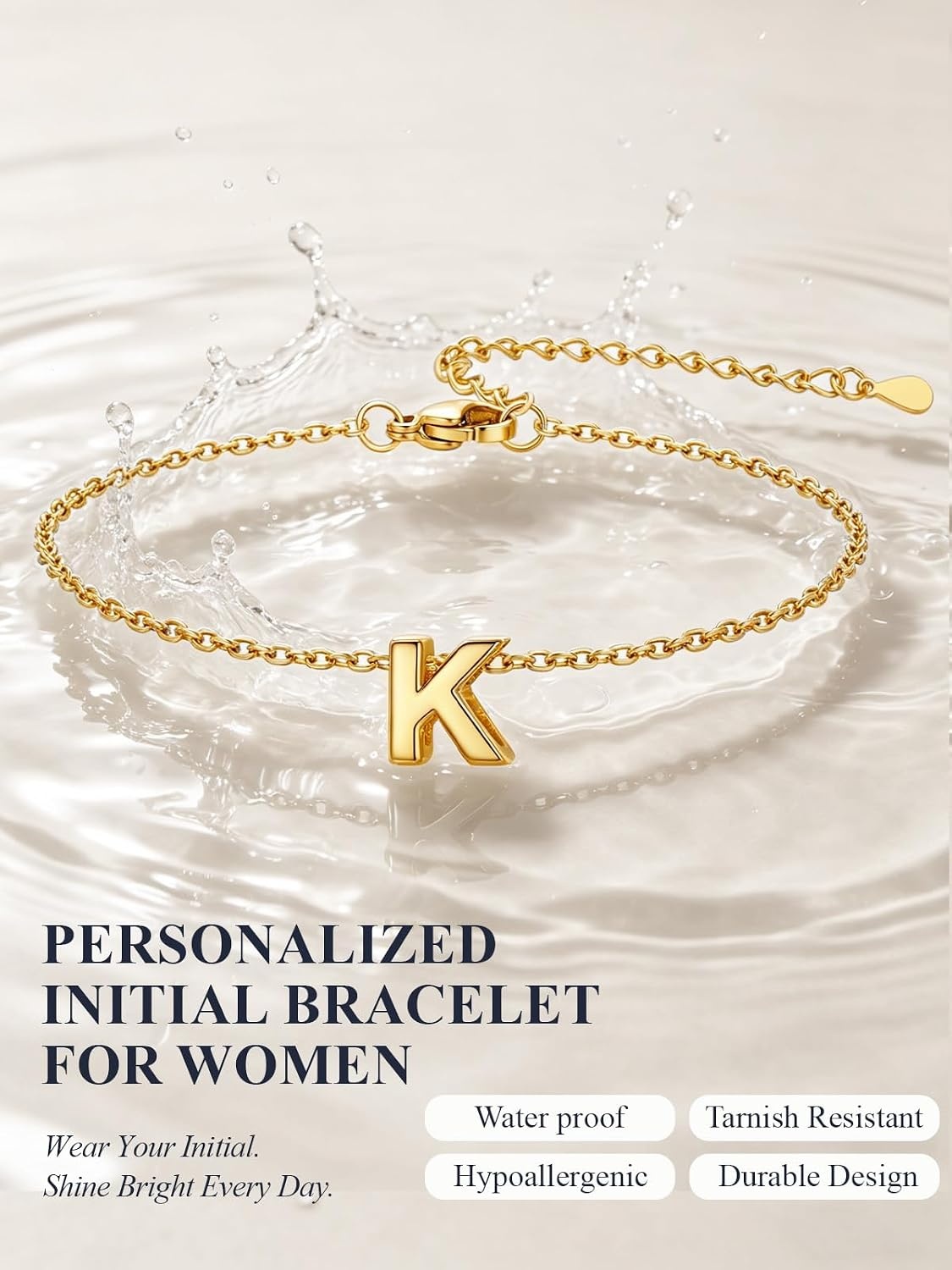 image:imageU7 Initial Heart Bracelet for Women Personalized Letter Chain BraceletsGoldInitial