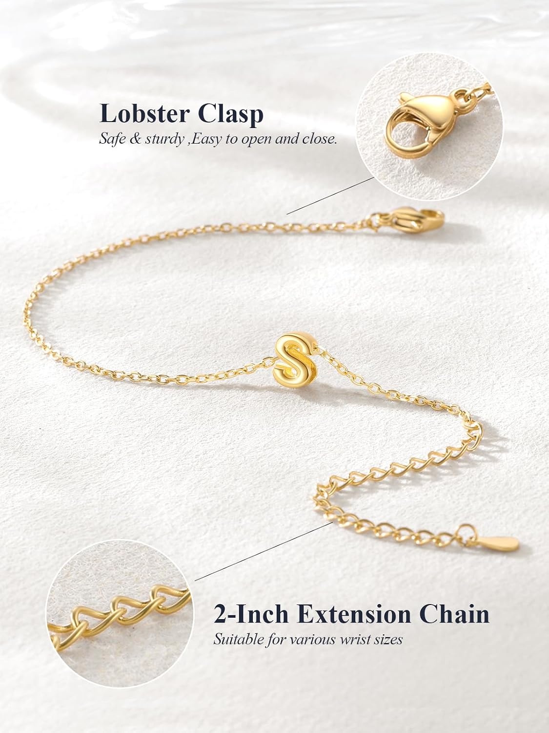 image:imageU7 Initial Heart Bracelet for Women Personalized Letter Chain BraceletsGoldInitial