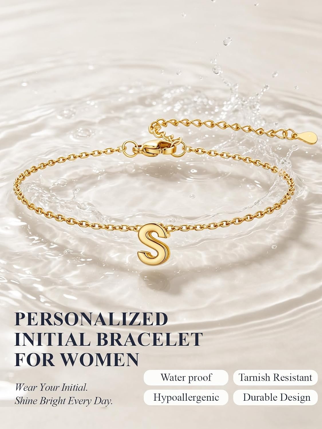 image:imageU7 Initial Heart Bracelet for Women Personalized Letter Chain BraceletsGoldInitial