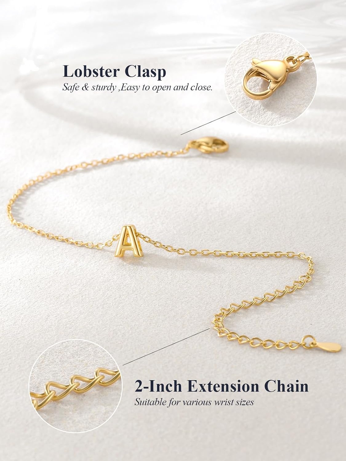 image:imageU7 Initial Heart Bracelet for Women Personalized Letter Chain BraceletsGoldInitial