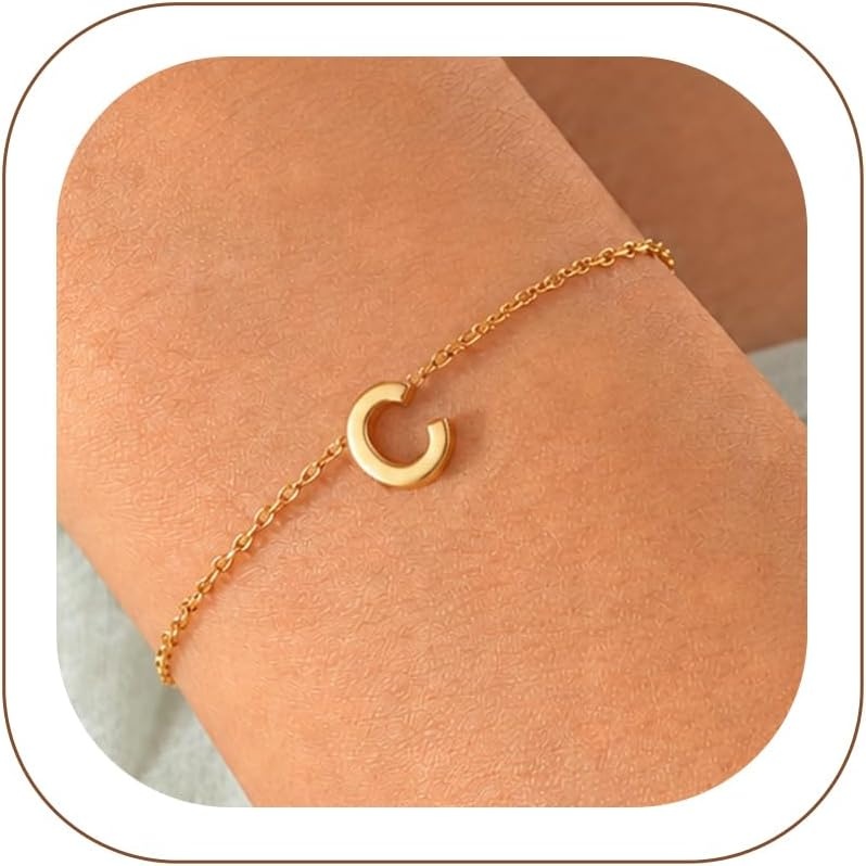 image:imageU7 Initial Heart Bracelet for Women Personalized Letter Chain BraceletsGoldInitial