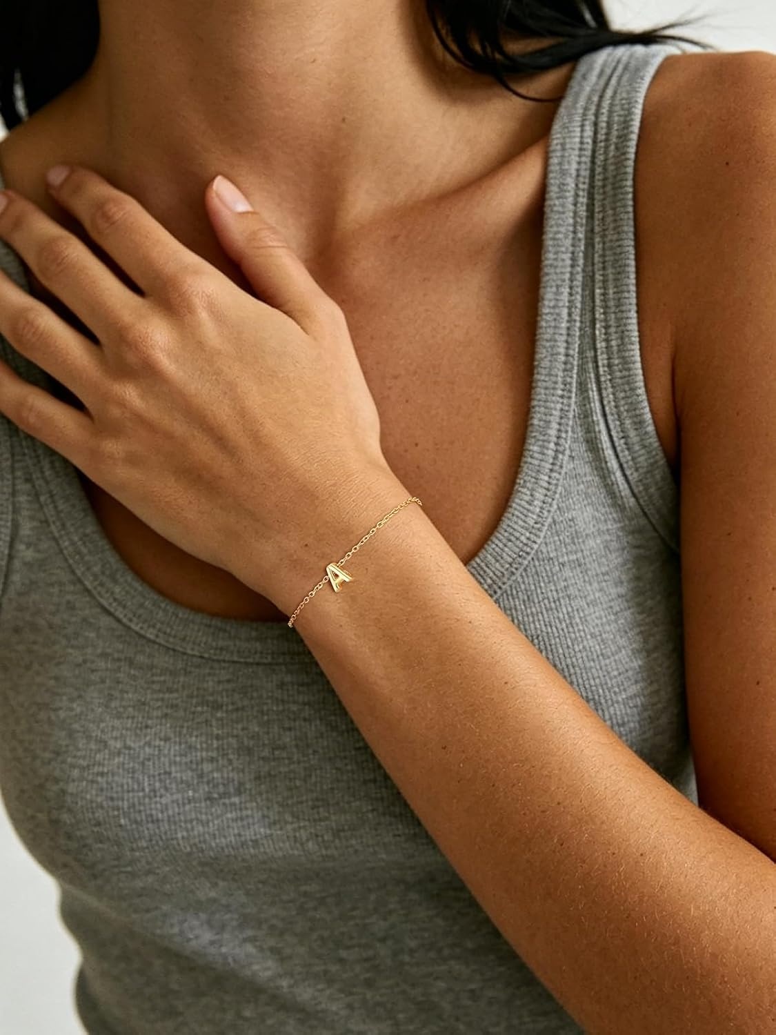 image:imageU7 Initial Heart Bracelet for Women Personalized Letter Chain BraceletsGoldInitial
