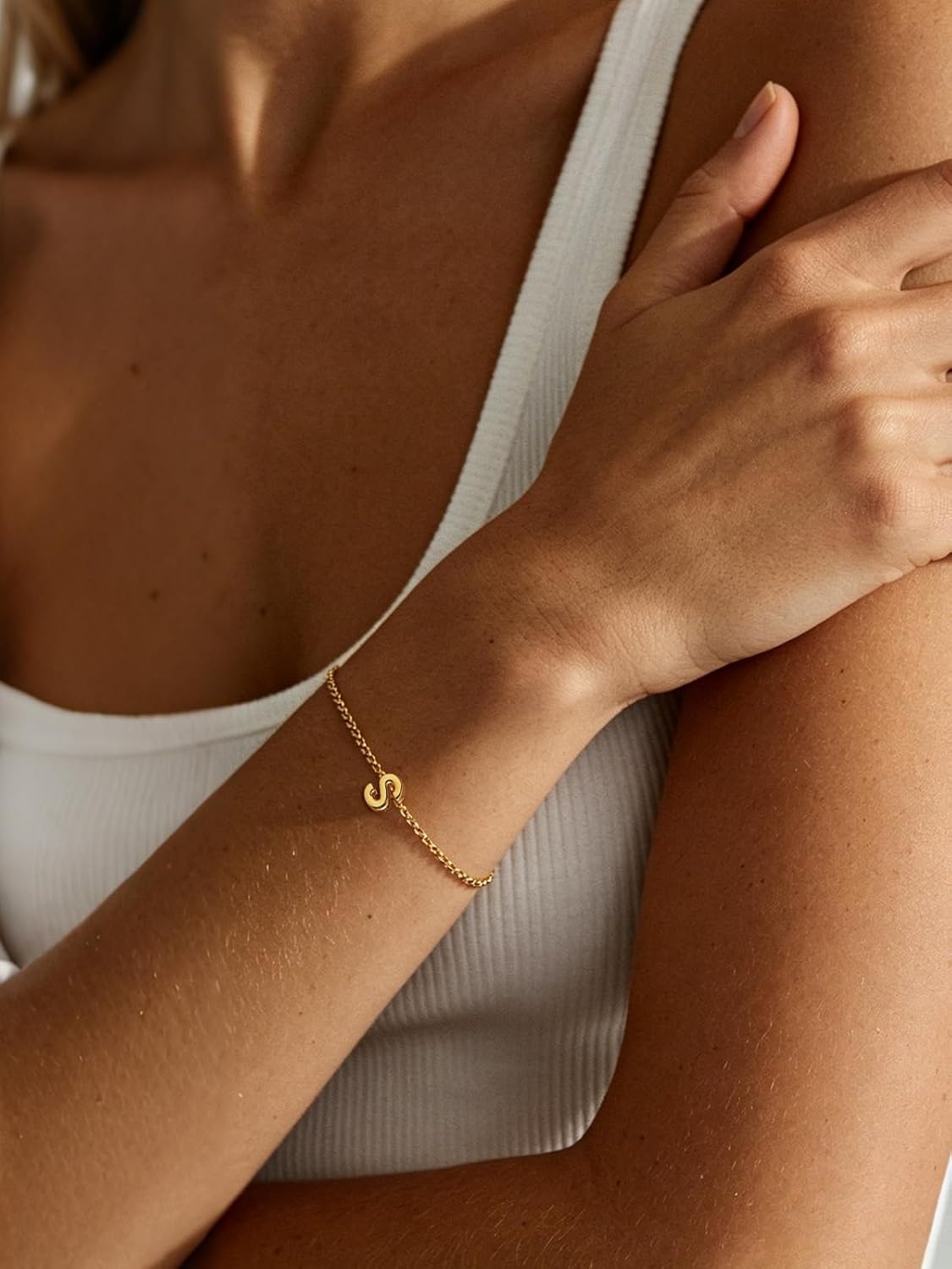 image:imageU7 Initial Heart Bracelet for Women Personalized Letter Chain BraceletsGoldInitial