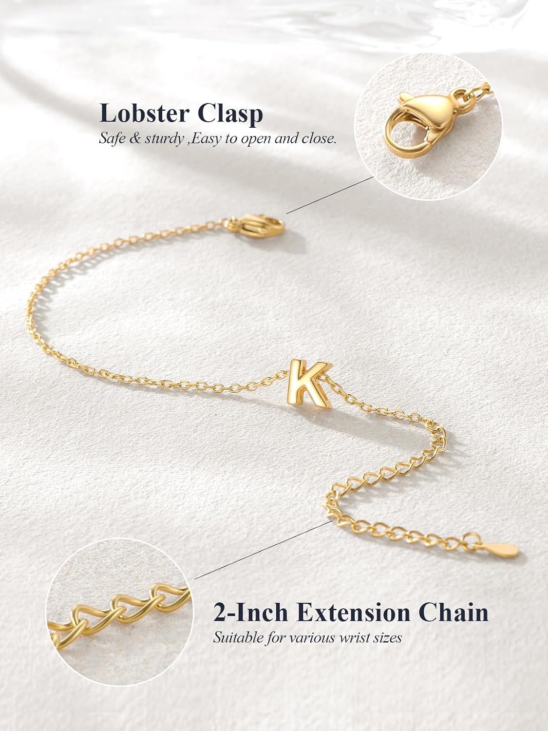 image:imageU7 Initial Heart Bracelet for Women Personalized Letter Chain BraceletsGoldInitial